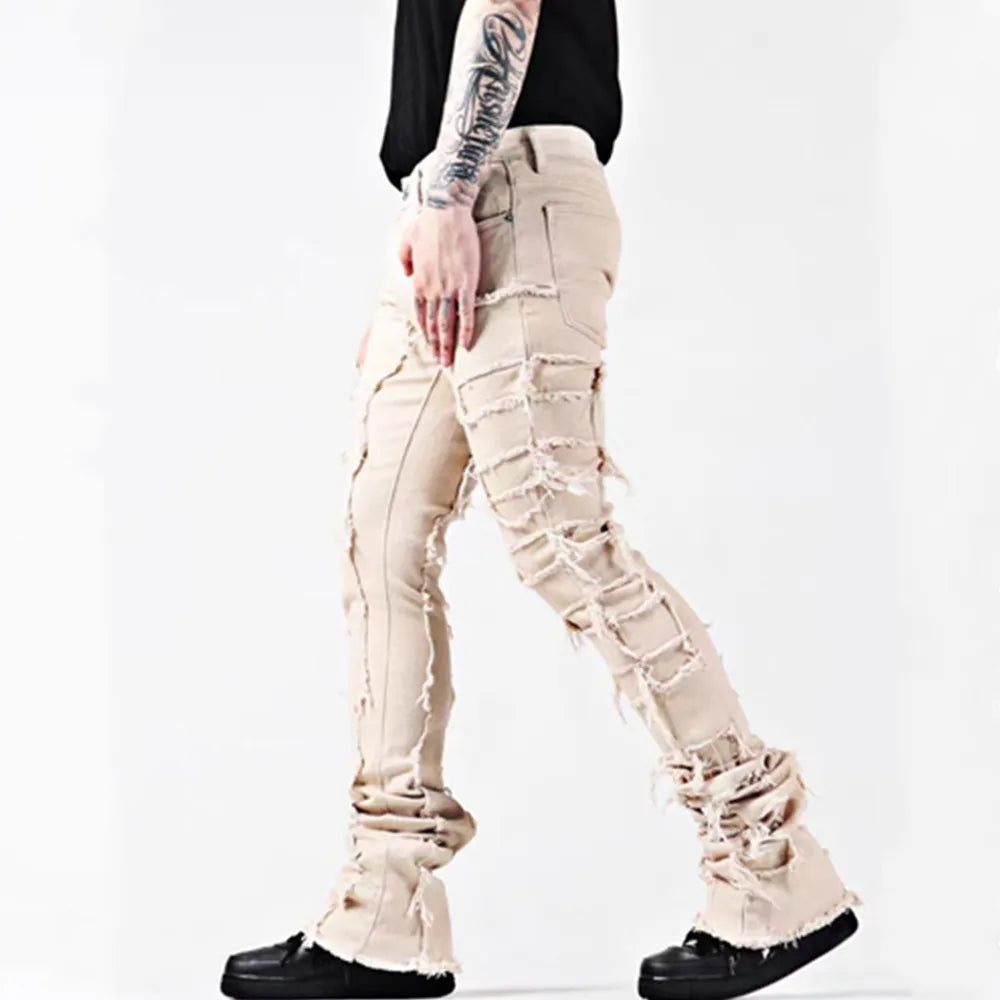 Kakan - New European and American Heavyweight Streetwise Stretch Patch Jeans for Men, High Street Straight Fit Long Jeans16-3001