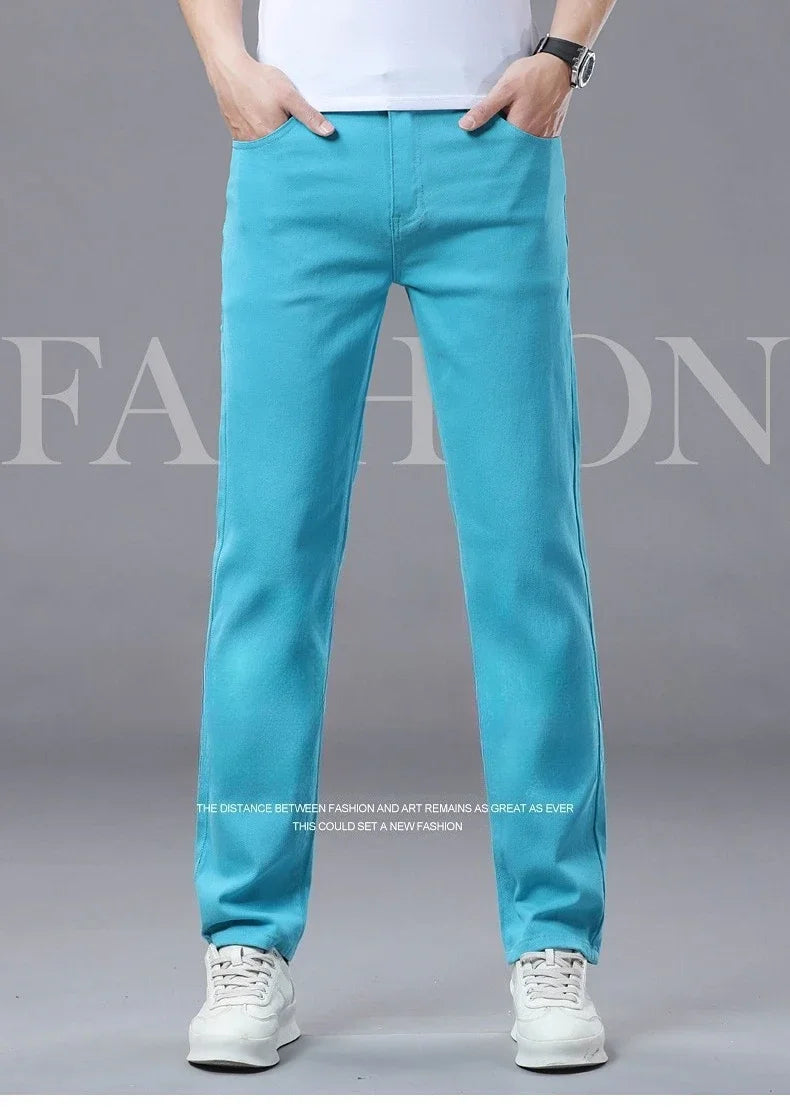 Business Stretch Solid Color Jeans Men Casual Straight Comfortable Fashion Classic Simple Brand Male Denim Pants