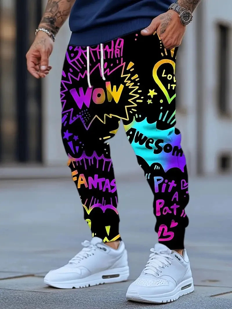 The new men's trousers for the autumn of 2025 feature street sporty fashion with 3D graffiti letter prints that are soft