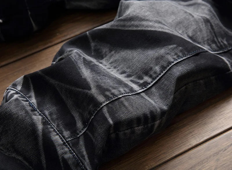 2025 Men's Fashion Vintage Jeans Slim Straight Leg Tie Dye Pleated Biker Denim Pants Male Casual Pants Oversized 42 High Quality