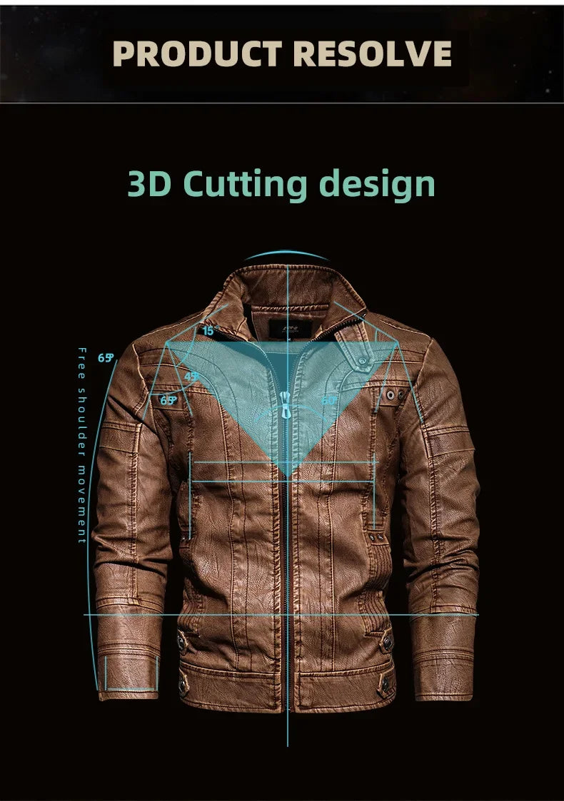 New Winter Mens Leather Jacket High Quality Standing Collar Warm Wool Lining Motorcycle Coat Male Slim Fit Retro Casual Jackets