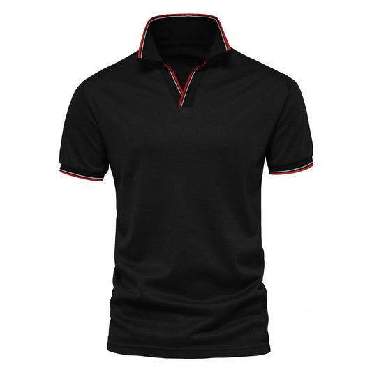 European Size POLO Men's T-shirt Spring And Summer New Solid Color V-neck POLO Shirt Work Clothes Short-sleeved Top Men