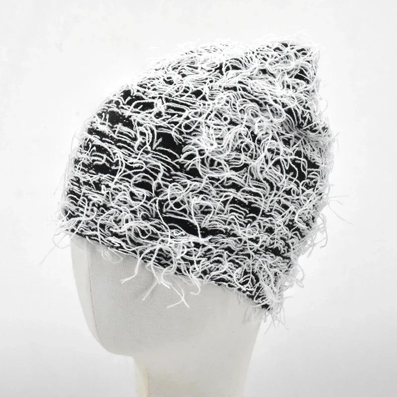 Distressed Fuzzy Knit Balaclava