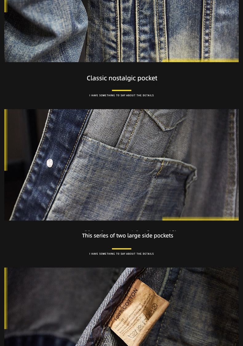 Retro Men's Autumn and Winter Motorcycle Slim-Fit Denim Jacket