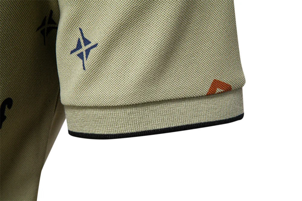 Summer New Men's POLO Shirt Letter Full Body Print Lapel Short-sleeved Polo Shirt Men's