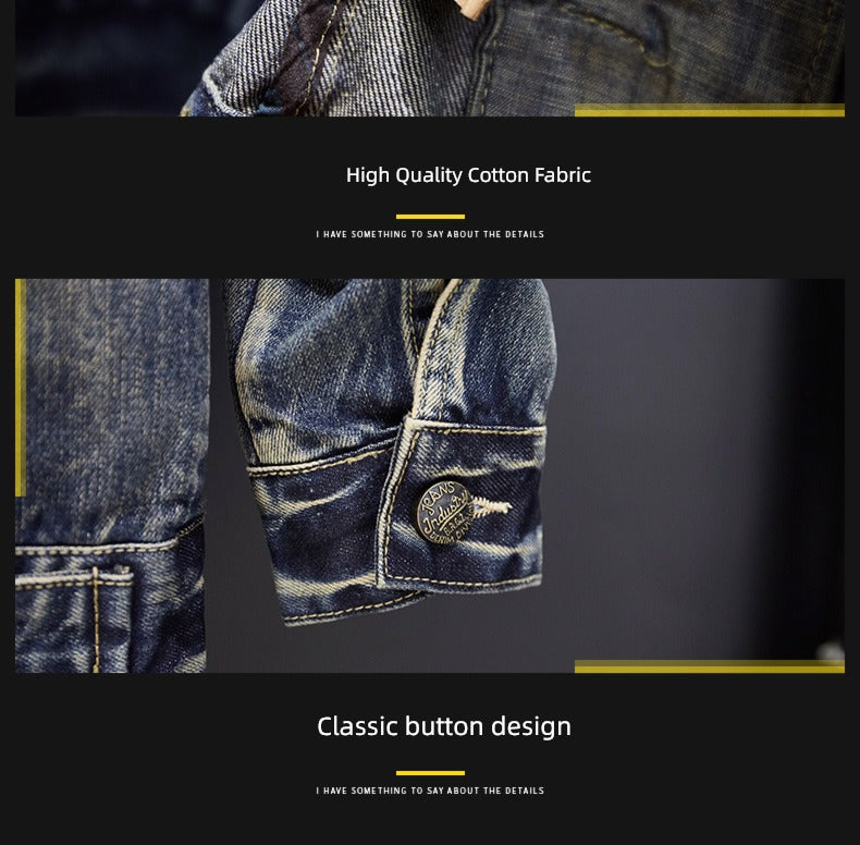 Retro Men's Autumn and Winter Motorcycle Slim-Fit Denim Jacket