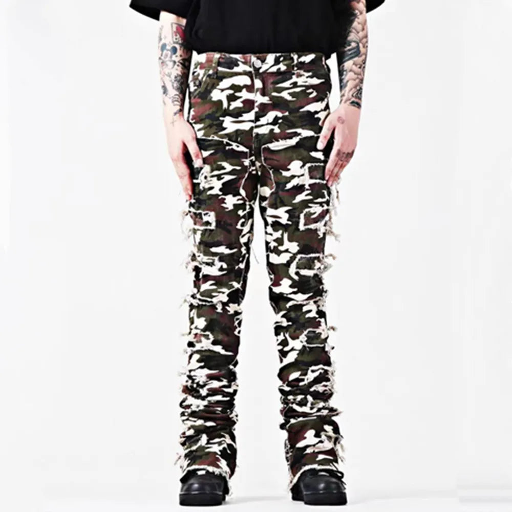 Kakan - New European and American Heavyweight Streetwise Stretch Patch Jeans for Men, High Street Straight Fit Long Jeans16-3001