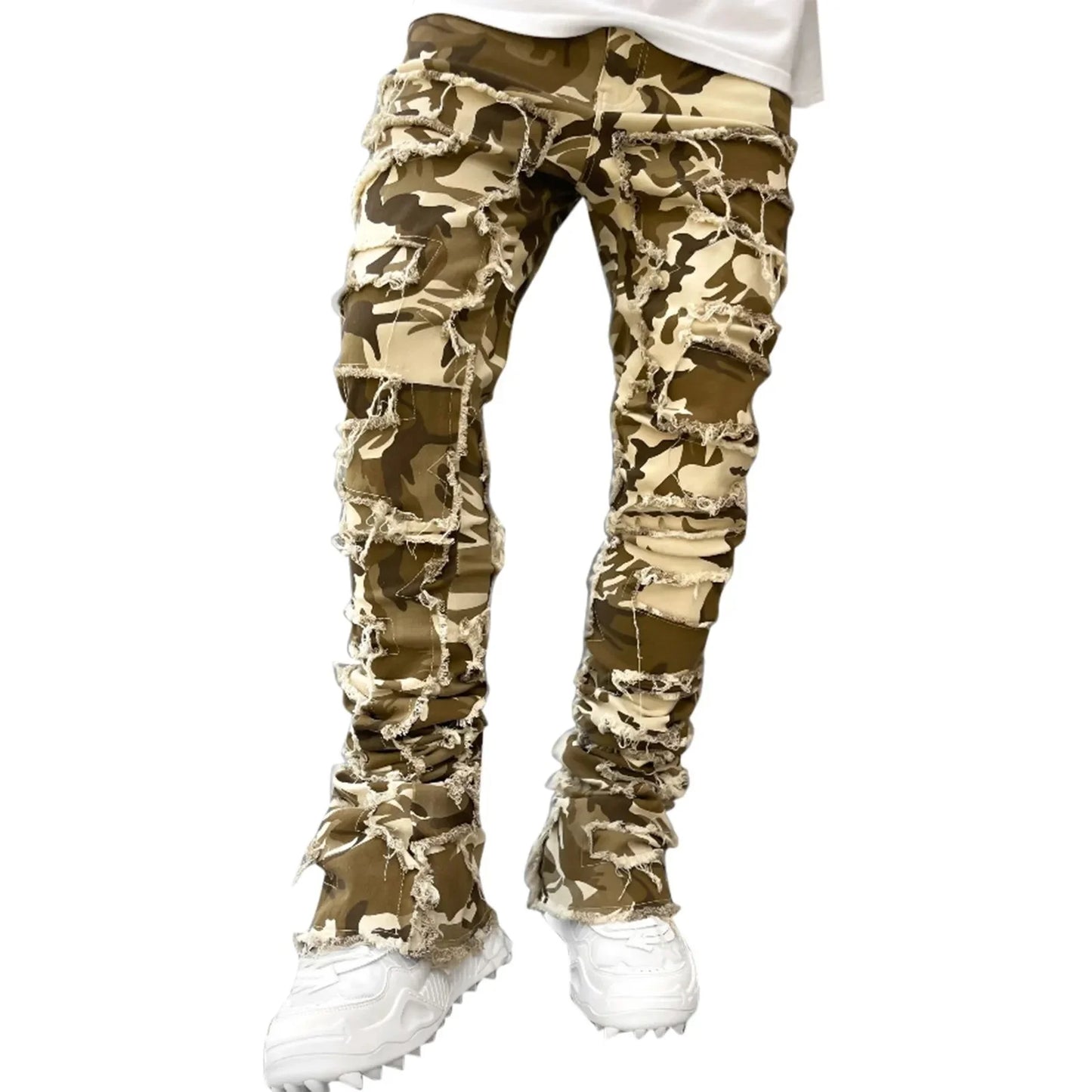 Creative Tassels Decoration Straight Fit Jeans Men Casual Medium Stretch Street Style Classic Man Straight Denim Wide-Leg Pants