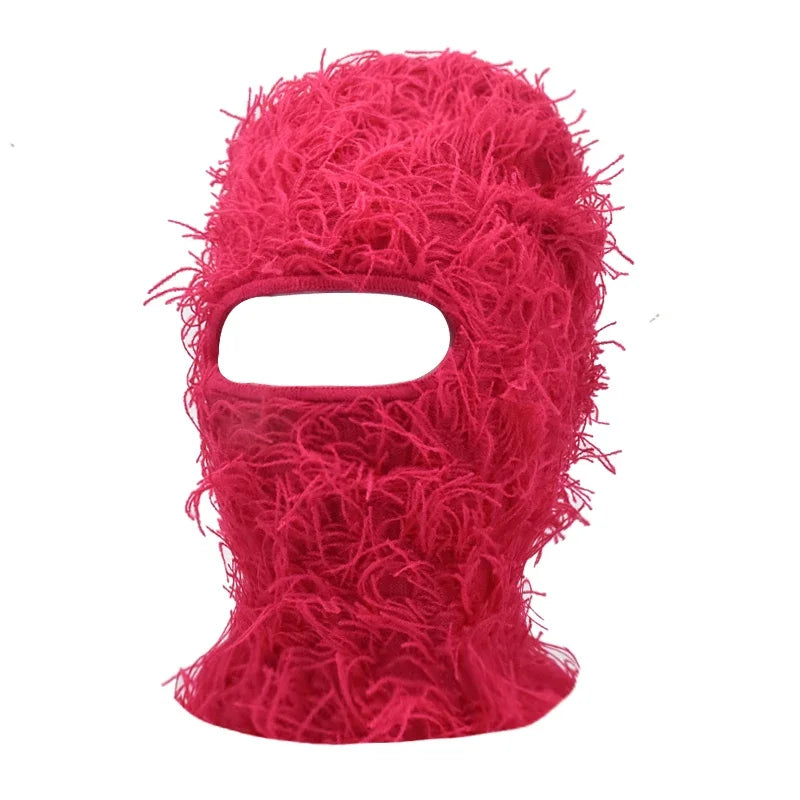 Distressed Fuzzy Knit Balaclava