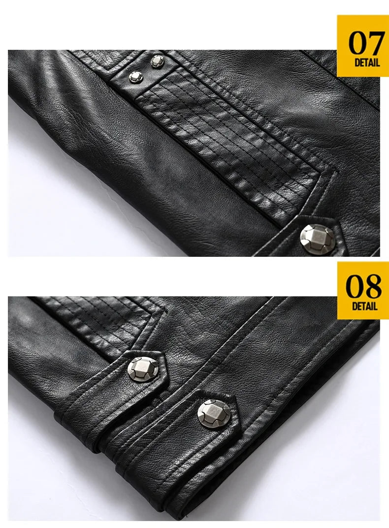 New Winter Mens Leather Jacket High Quality Standing Collar Warm Wool Lining Motorcycle Coat Male Slim Fit Retro Casual Jackets