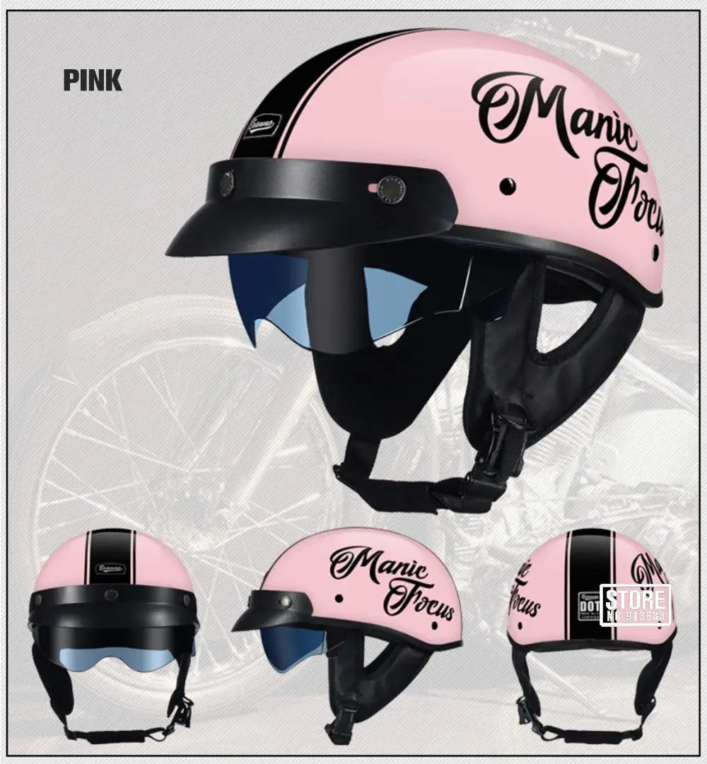 Retro Motorcycle Helmet DOT Certification Moto Helmet Men Women Half Helmet HD Lens Casco Four Seasons Riding Scooter Capacetes