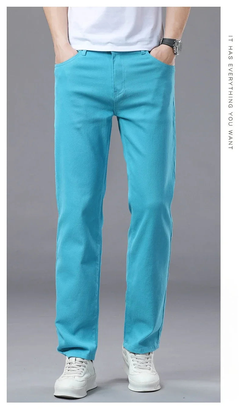Business Stretch Solid Color Jeans Men Casual Straight Comfortable Fashion Classic Simple Brand Male Denim Pants