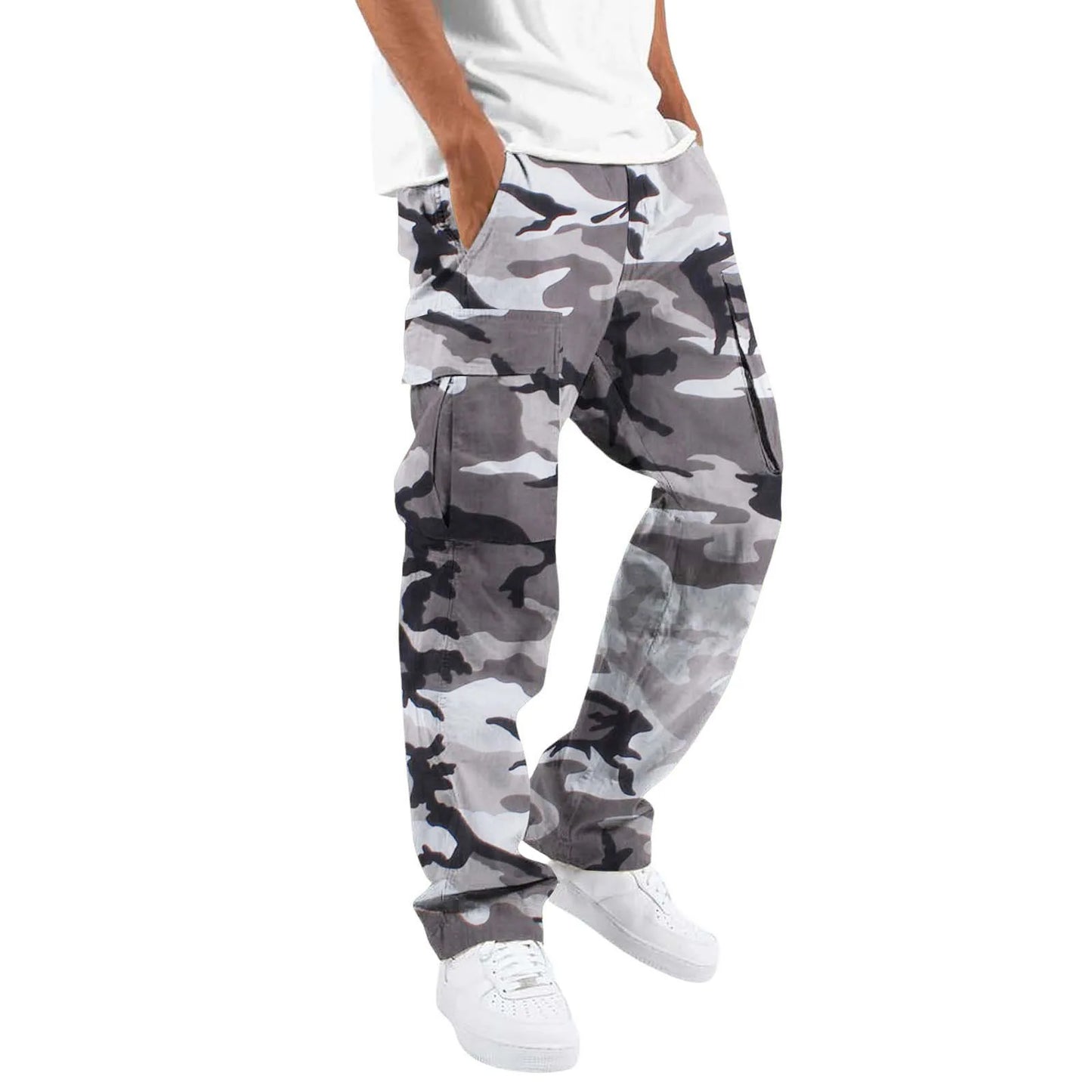 New Large Pocket Loose Overalls Men's Outdoor Sports Jogging Tactical Pants Elastic Waist  Casual Work Pants camouflage pants