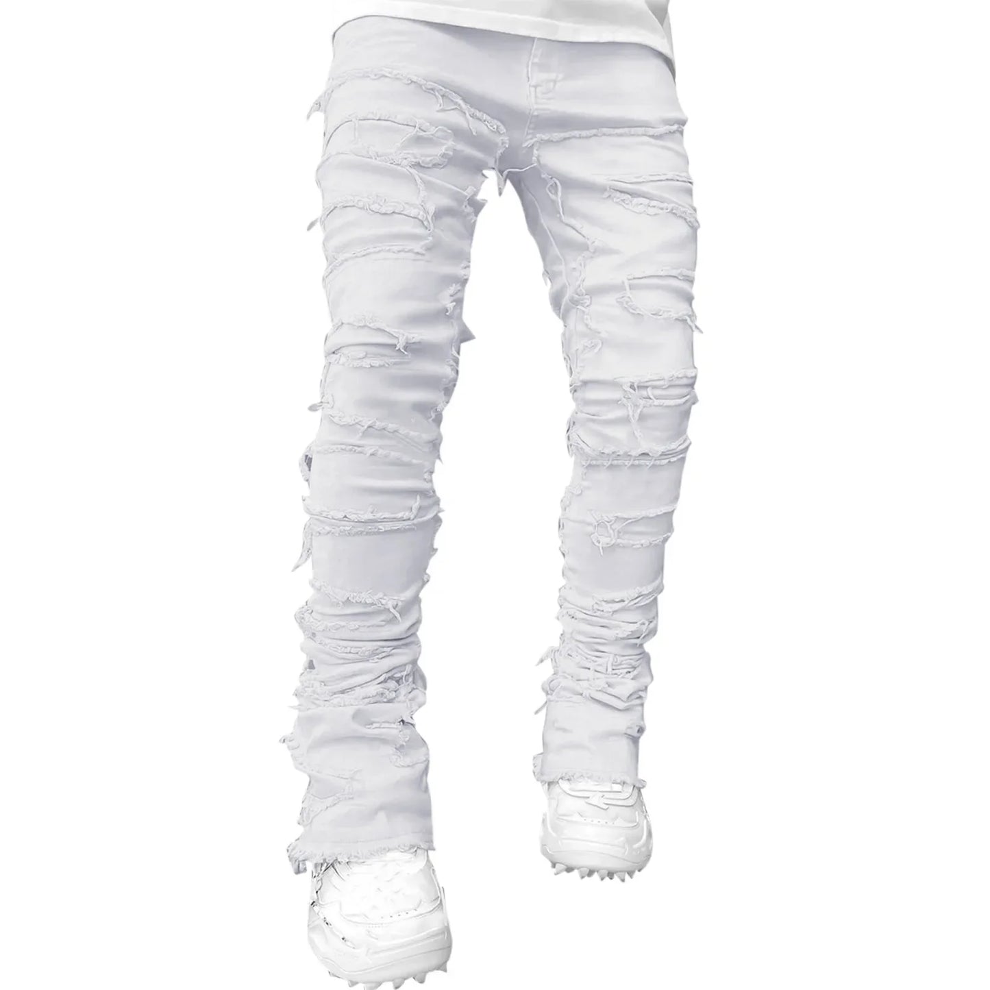 Creative Tassels Decoration Straight Fit Jeans Men Casual Medium Stretch Street Style Classic Man Straight Denim Wide-Leg Pants