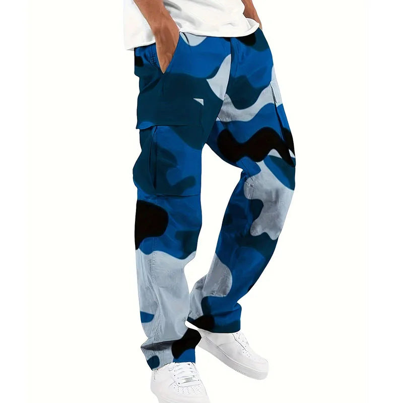 New Large Pocket Loose Overalls Men's Outdoor Sports Jogging Tactical Pants Elastic Waist  Casual Work Pants camouflage pants