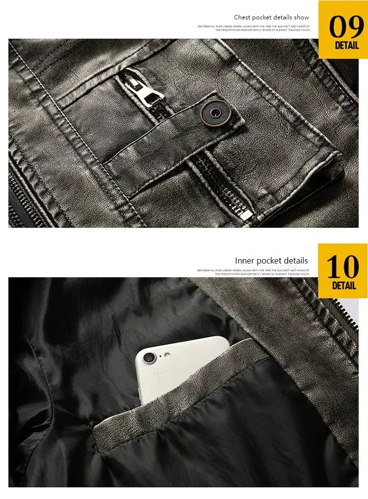New Autumn and Winter Men's Motorcycle Windproof Jacket Men's Trendy Youth Versatile Casual Leather Jacket