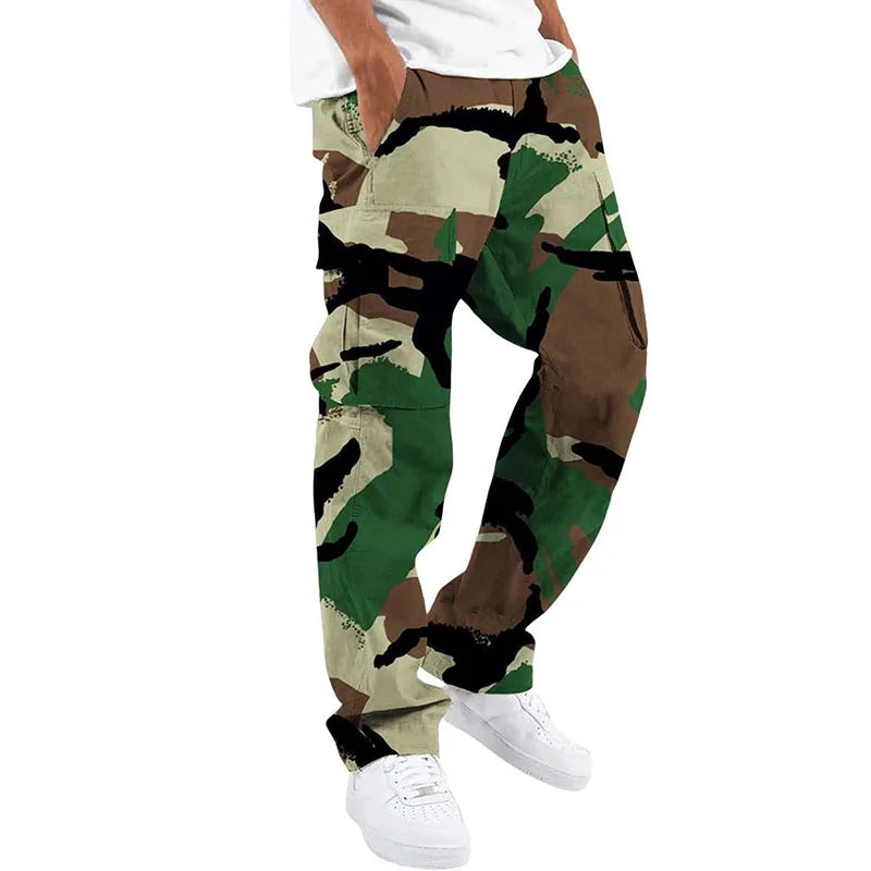 New Large Pocket Loose Overalls Men's Outdoor Sports Jogging Tactical Pants Elastic Waist  Casual Work Pants camouflage pants