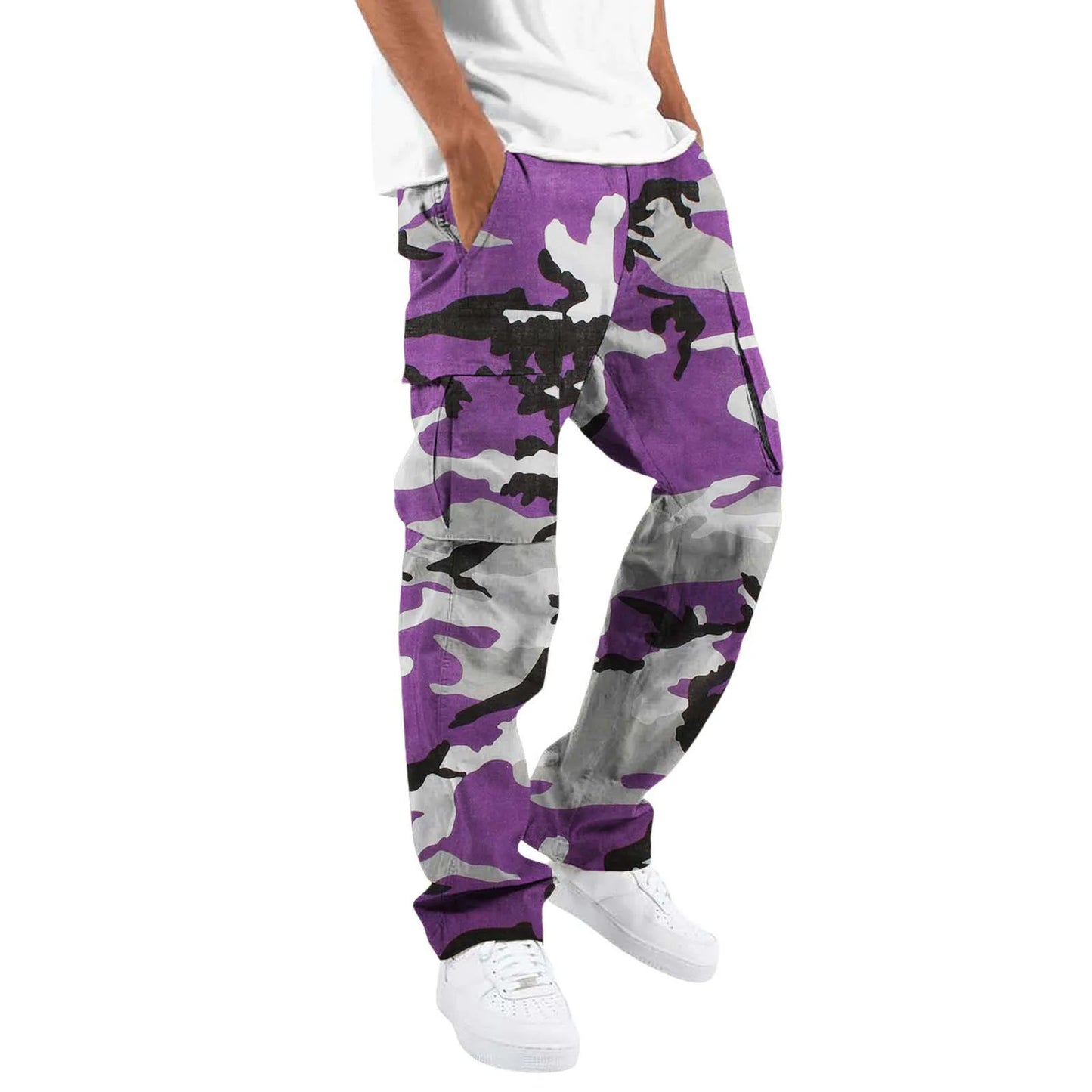 New Large Pocket Loose Overalls Men's Outdoor Sports Jogging Tactical Pants Elastic Waist  Casual Work Pants camouflage pants