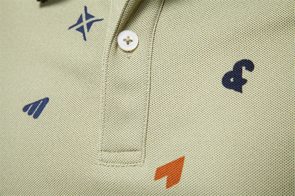 Summer New Men's POLO Shirt Letter Full Body Print Lapel Short-sleeved Polo Shirt Men's