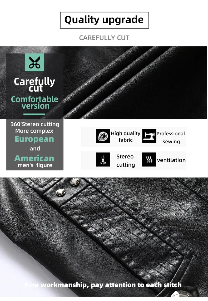 New Winter Mens Leather Jacket High Quality Standing Collar Warm Wool Lining Motorcycle Coat Male Slim Fit Retro Casual Jackets