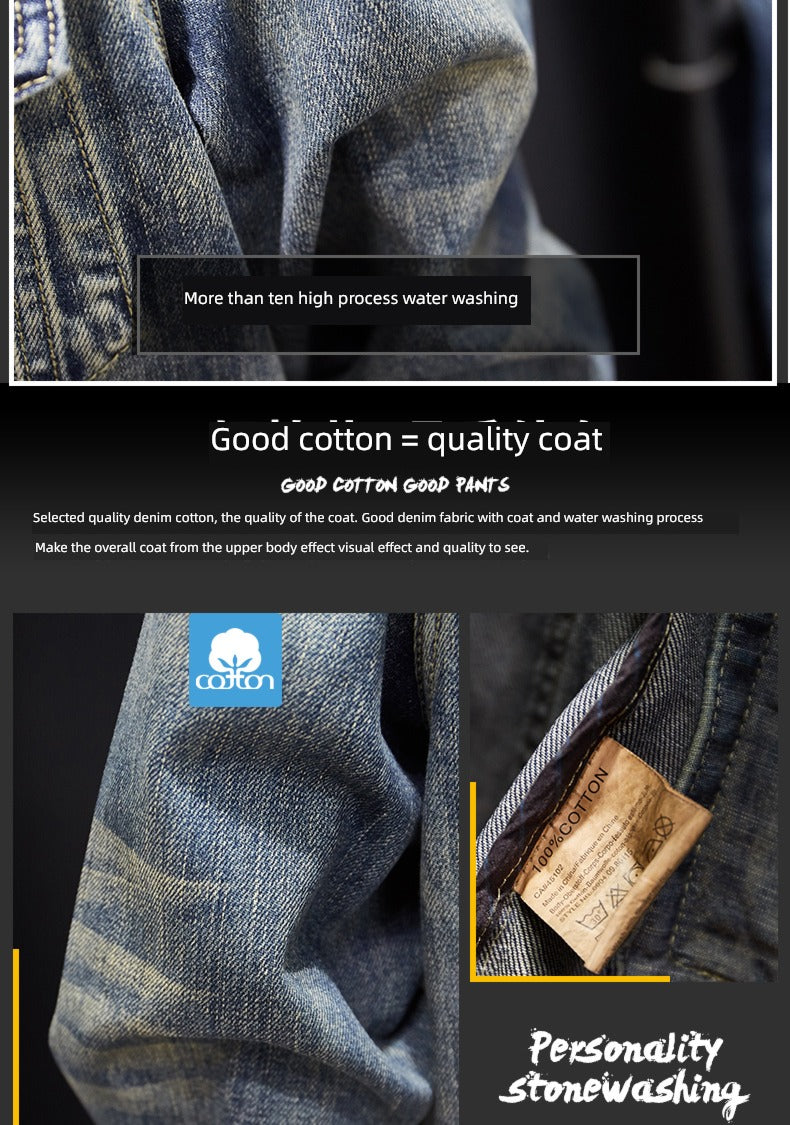 Retro Men's Autumn and Winter Motorcycle Slim-Fit Denim Jacket