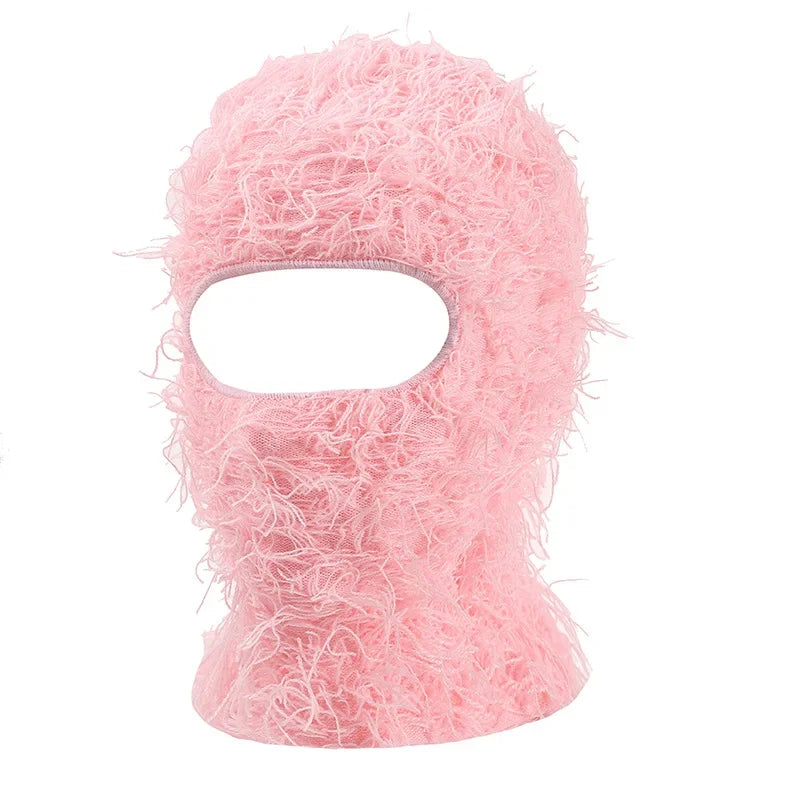 Distressed Fuzzy Knit Balaclava
