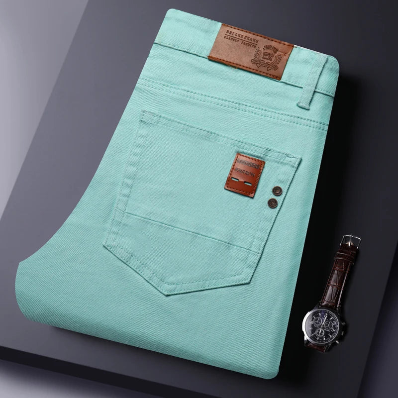 Business Stretch Solid Color Jeans Men Casual Straight Comfortable Fashion Classic Simple Brand Male Denim Pants
