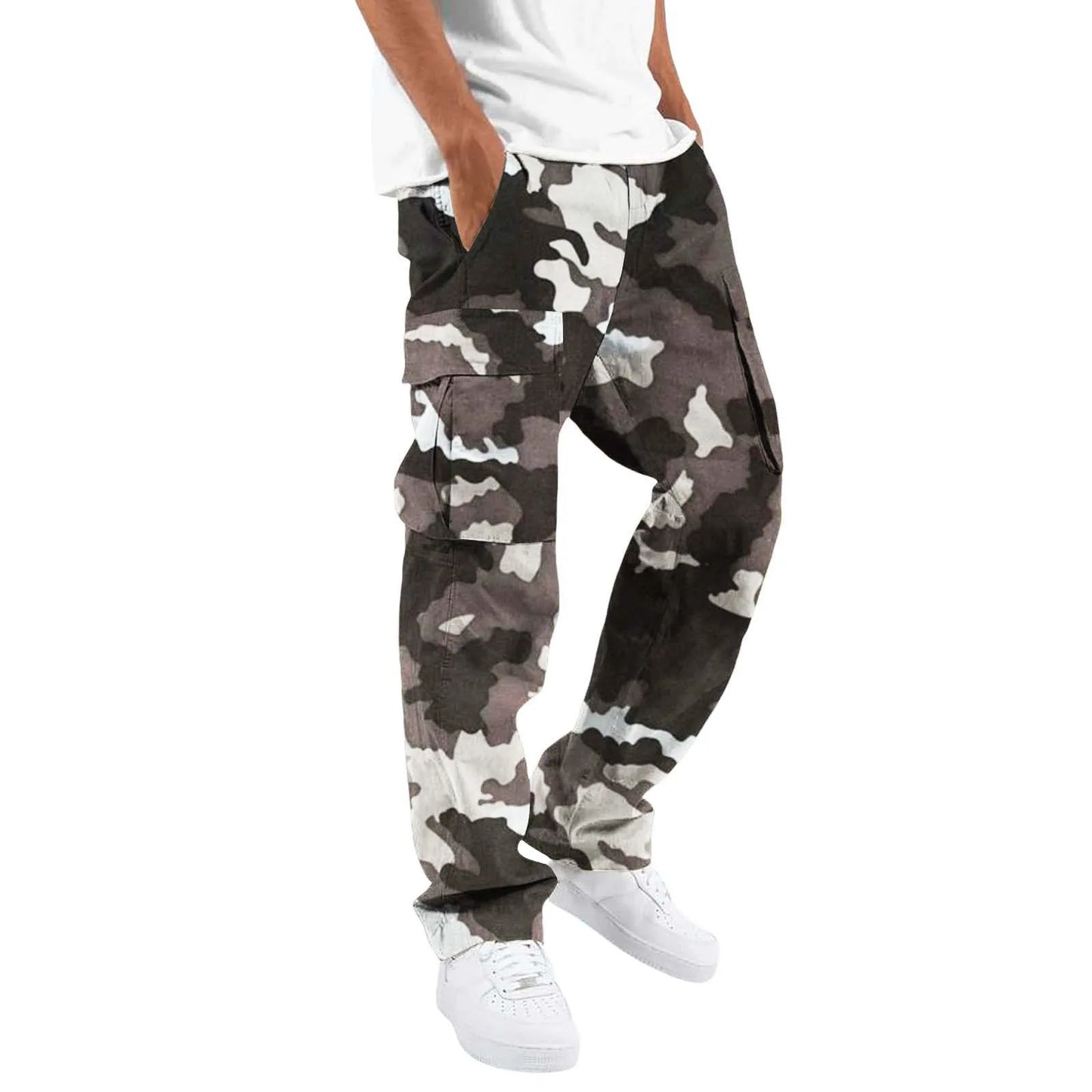 New Large Pocket Loose Overalls Men's Outdoor Sports Jogging Tactical Pants Elastic Waist  Casual Work Pants camouflage pants