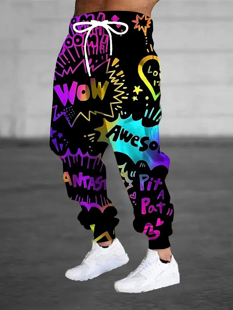 The new men's trousers for the autumn of 2025 feature street sporty fashion with 3D graffiti letter prints that are soft