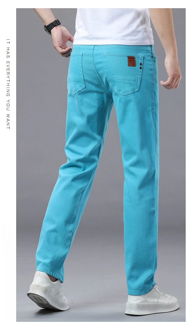 Business Stretch Solid Color Jeans Men Casual Straight Comfortable Fashion Classic Simple Brand Male Denim Pants
