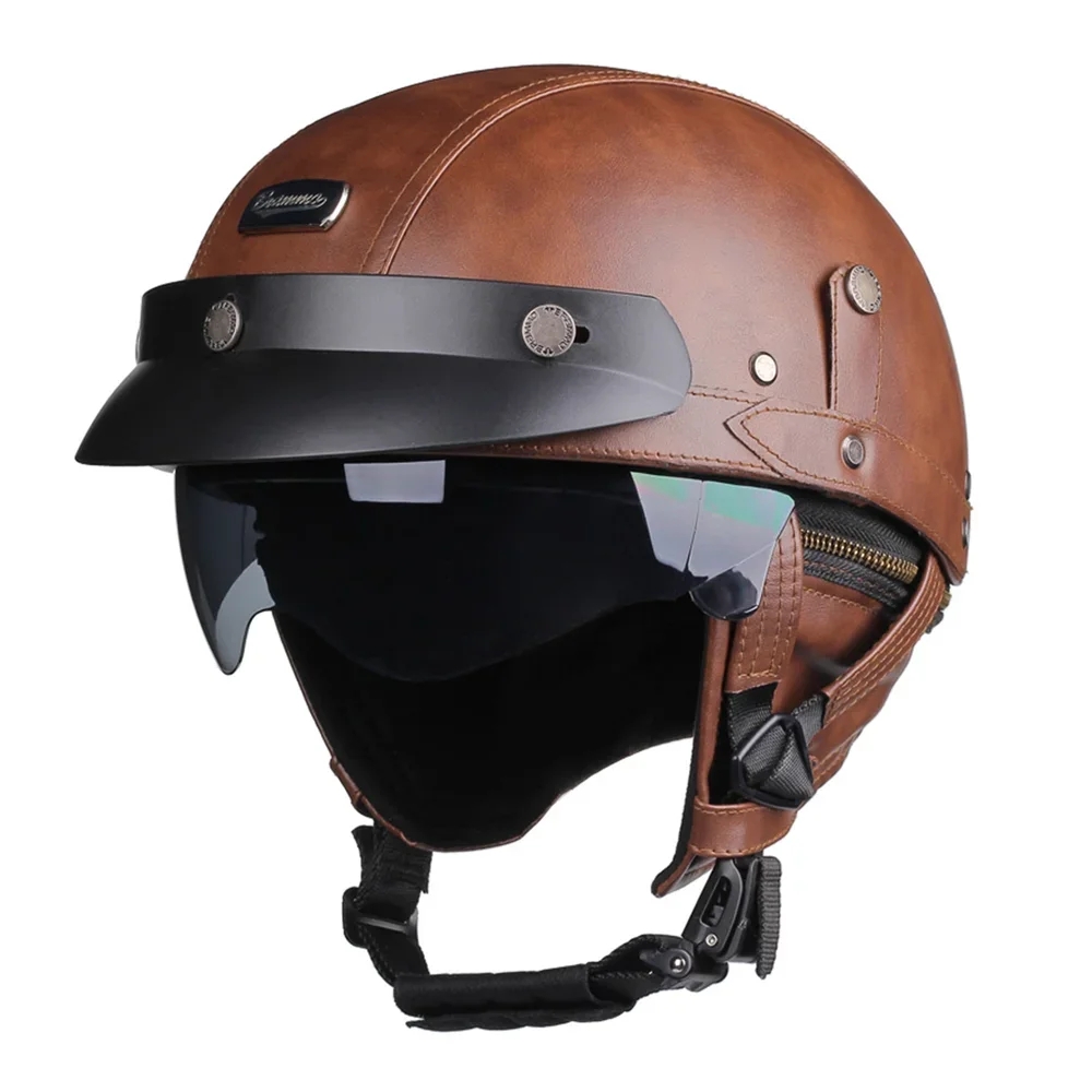 Retro Motorcycle Helmet DOT Certification Moto Helmet Men Women Half Helmet HD Lens Casco Four Seasons Riding Scooter Capacetes