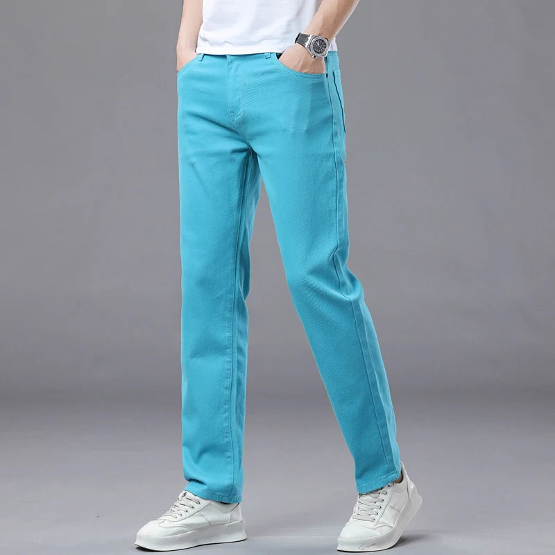 Business Stretch Solid Color Jeans Men Casual Straight Comfortable Fashion Classic Simple Brand Male Denim Pants