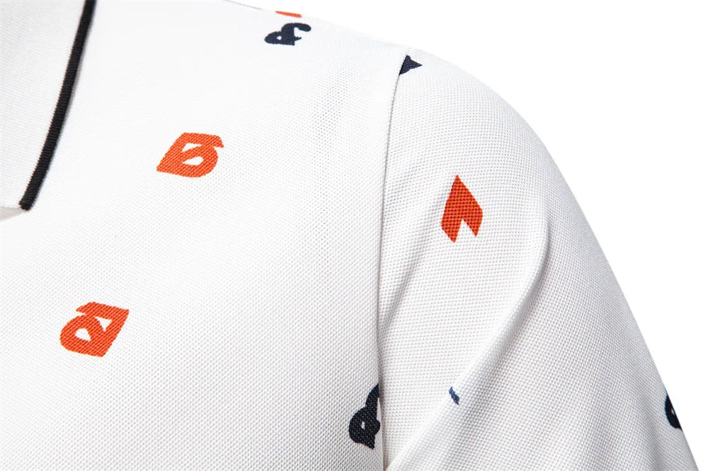 Summer New Men's POLO Shirt Letter Full Body Print Lapel Short-sleeved Polo Shirt Men's