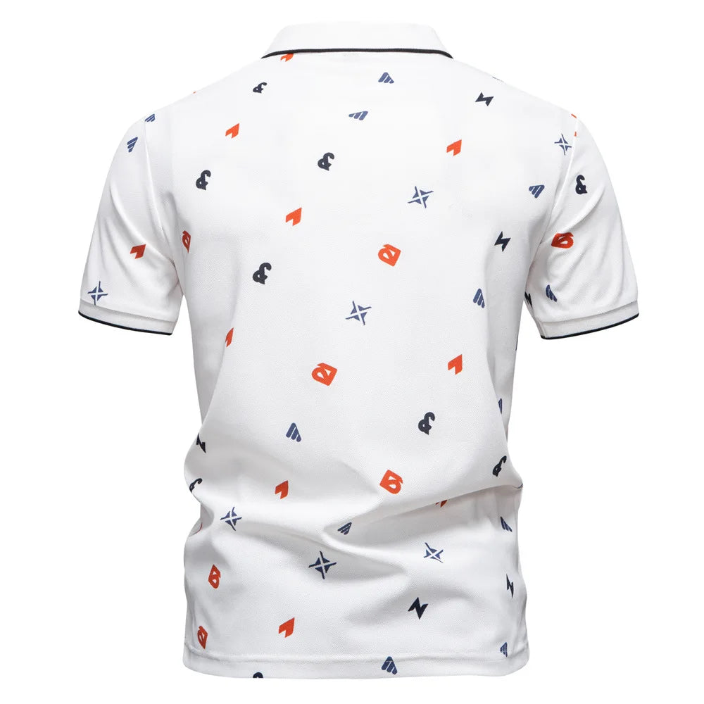Summer New Men's POLO Shirt Letter Full Body Print Lapel Short-sleeved Polo Shirt Men's