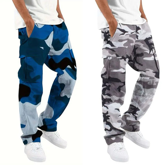 New Large Pocket Loose Overalls Men's Outdoor Sports Jogging Tactical Pants Elastic Waist  Casual Work Pants camouflage pants