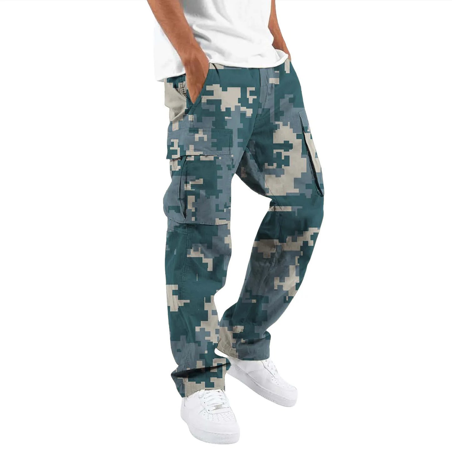 New Large Pocket Loose Overalls Men's Outdoor Sports Jogging Tactical Pants Elastic Waist  Casual Work Pants camouflage pants