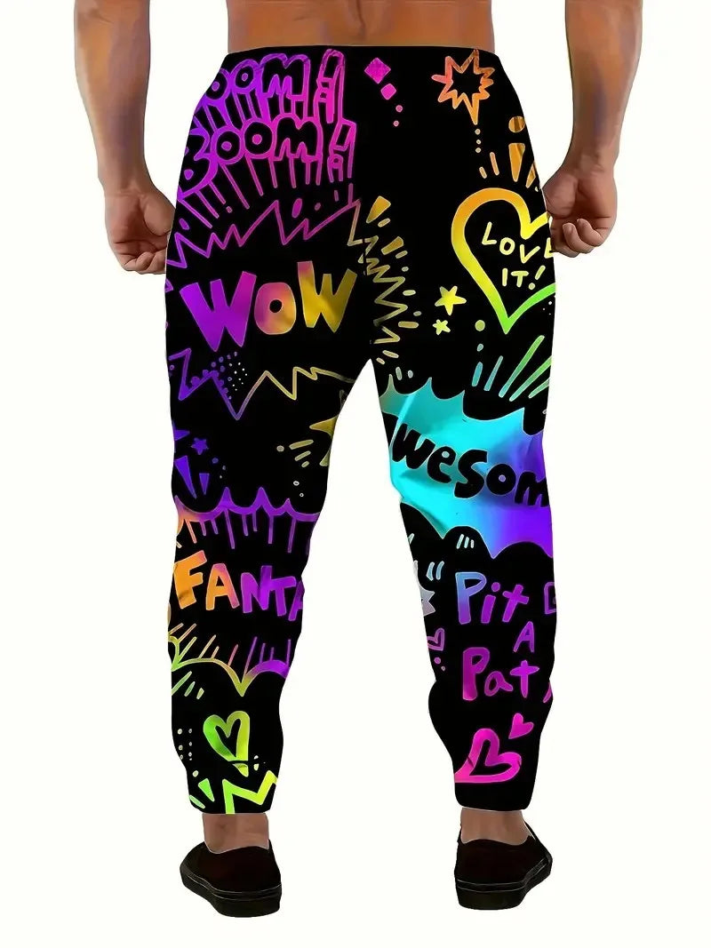 The new men's trousers for the autumn of 2025 feature street sporty fashion with 3D graffiti letter prints that are soft