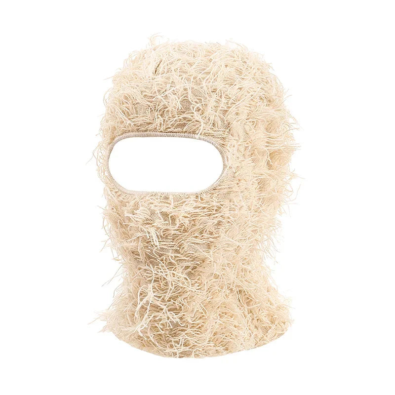 Distressed Fuzzy Knit Balaclava
