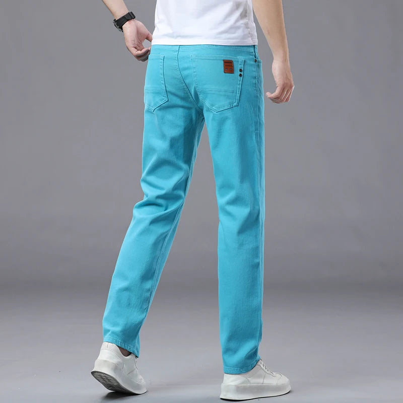 Business Stretch Solid Color Jeans Men Casual Straight Comfortable Fashion Classic Simple Brand Male Denim Pants