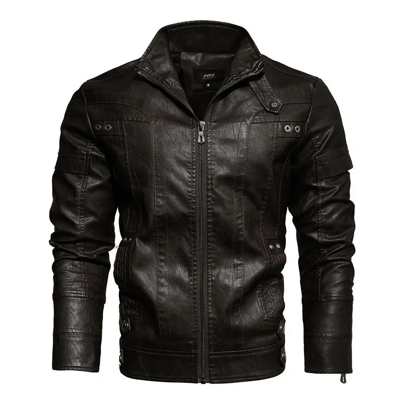 New Winter Mens Leather Jacket High Quality Standing Collar Warm Wool Lining Motorcycle Coat Male Slim Fit Retro Casual Jackets
