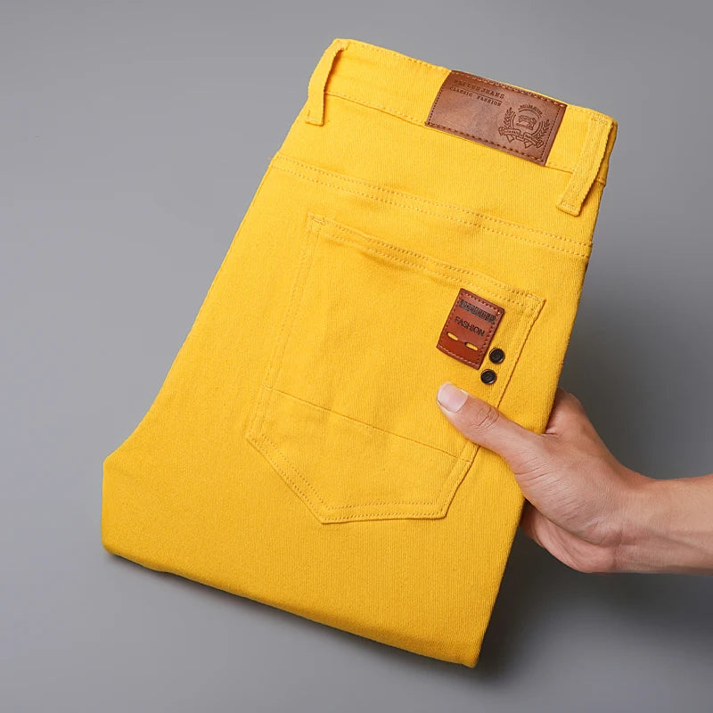 Business Stretch Solid Color Jeans Men Casual Straight Comfortable Fashion Classic Simple Brand Male Denim Pants