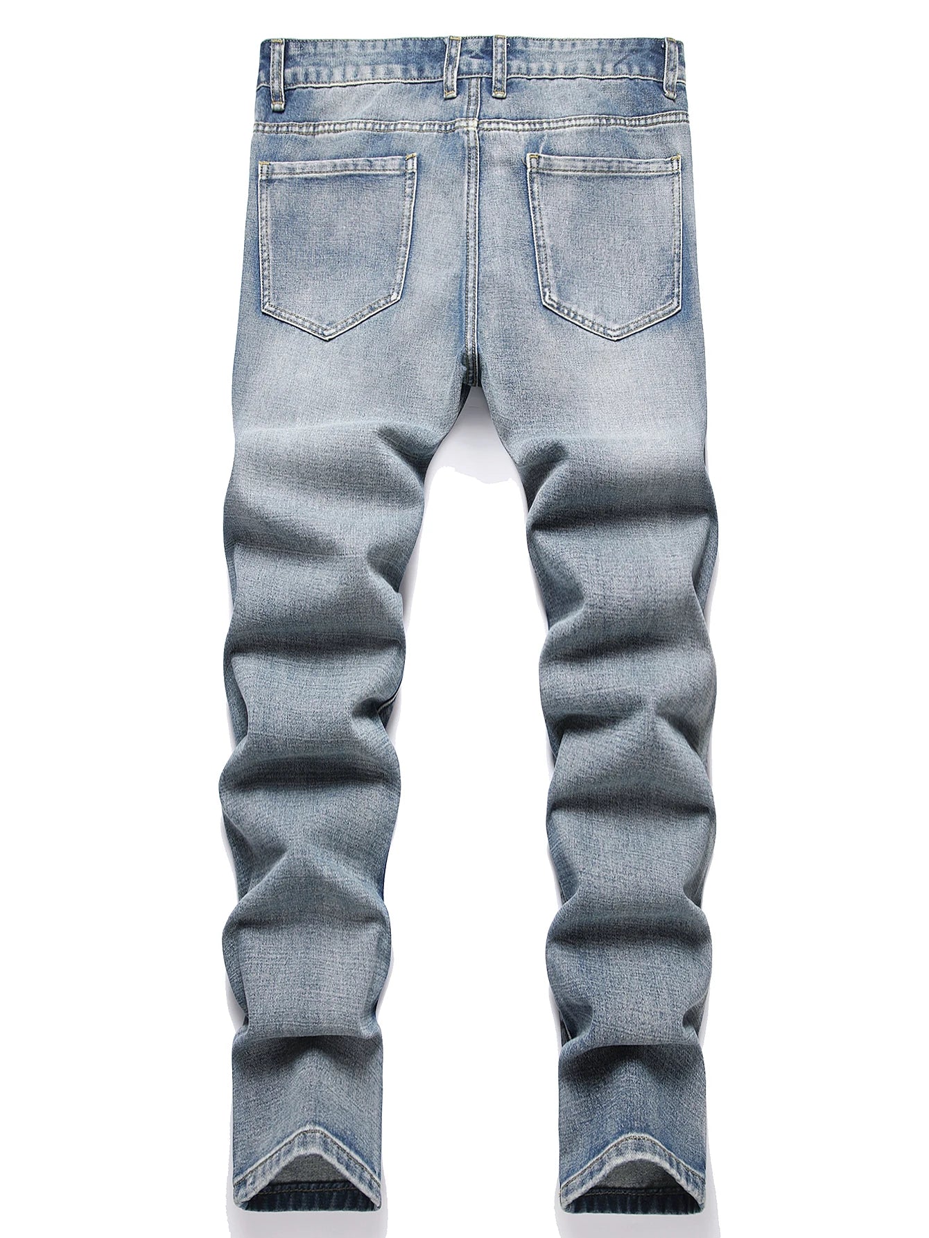 Mid Waist Pants Men's Clothing Straight Vintage Washed Distressed Blue Ripped Jeans with Cross Star Design Spring Y2K Clothes