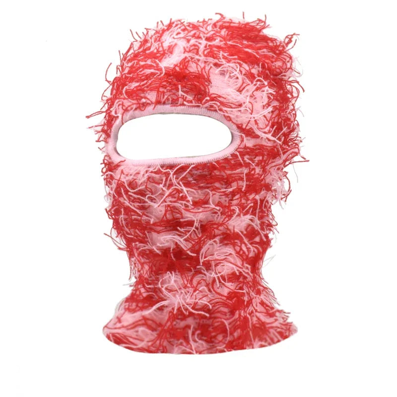 Distressed Fuzzy Knit Balaclava