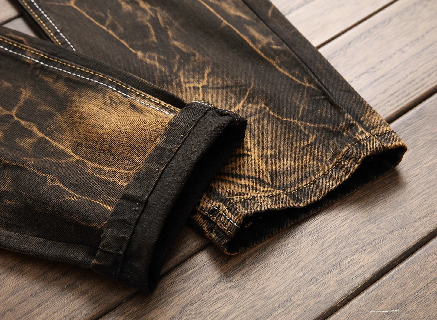 New Patchwork Ripped Casual Jeans Men's Street Wear Retro Distressed Motorcycle Slim Fit Straight Fashion Denim Trousers Male