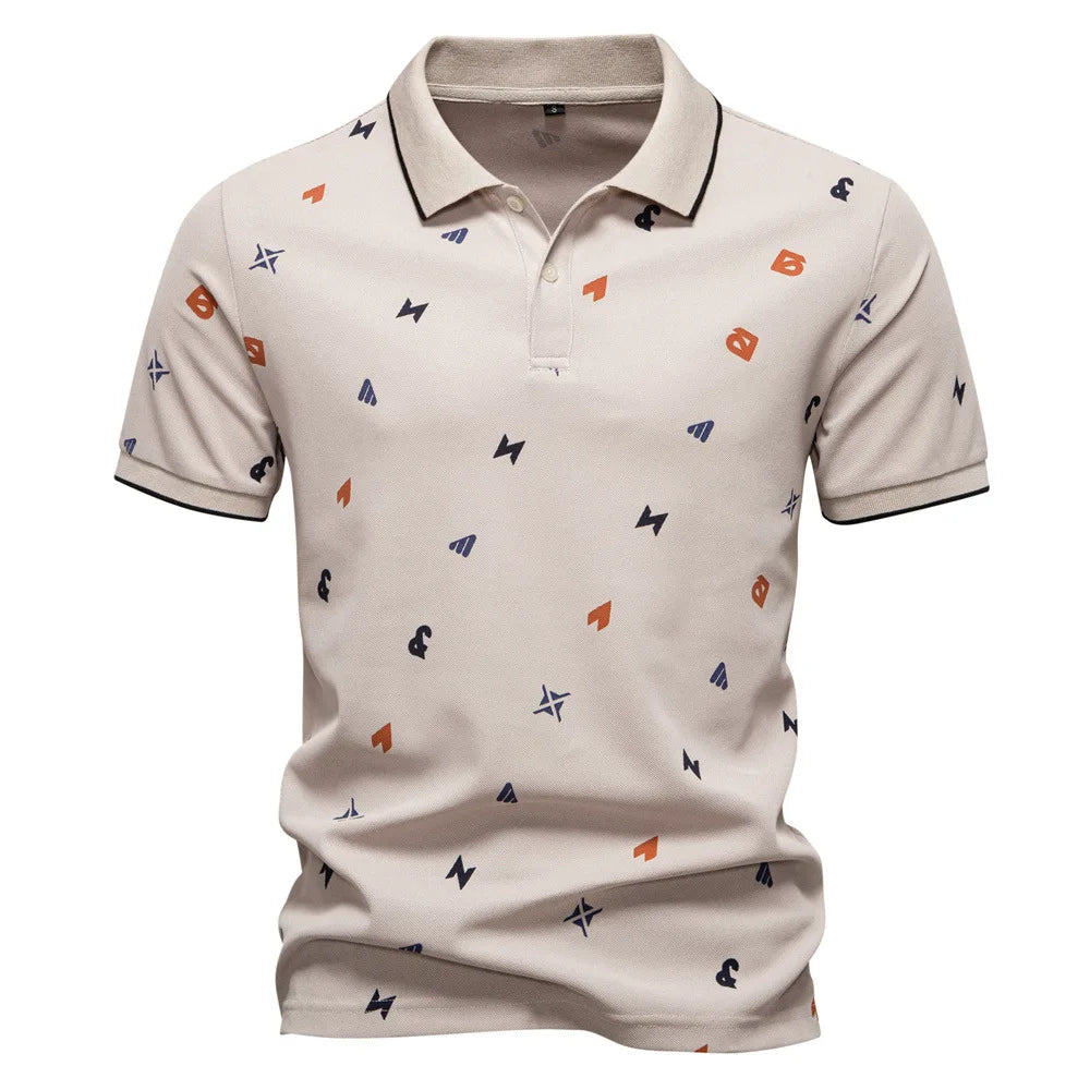 Summer New Men's POLO Shirt Letter Full Body Print Lapel Short-sleeved Polo Shirt Men's