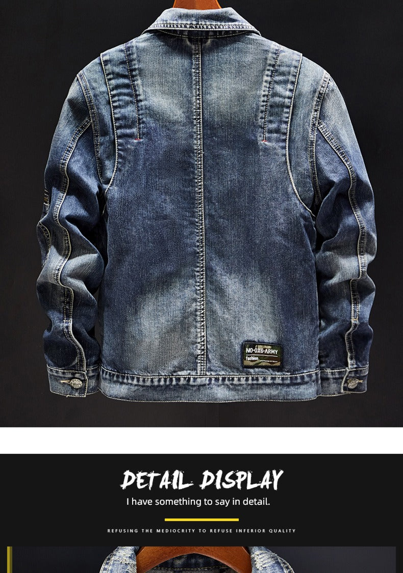 Retro Men's Autumn and Winter Motorcycle Slim-Fit Denim Jacket