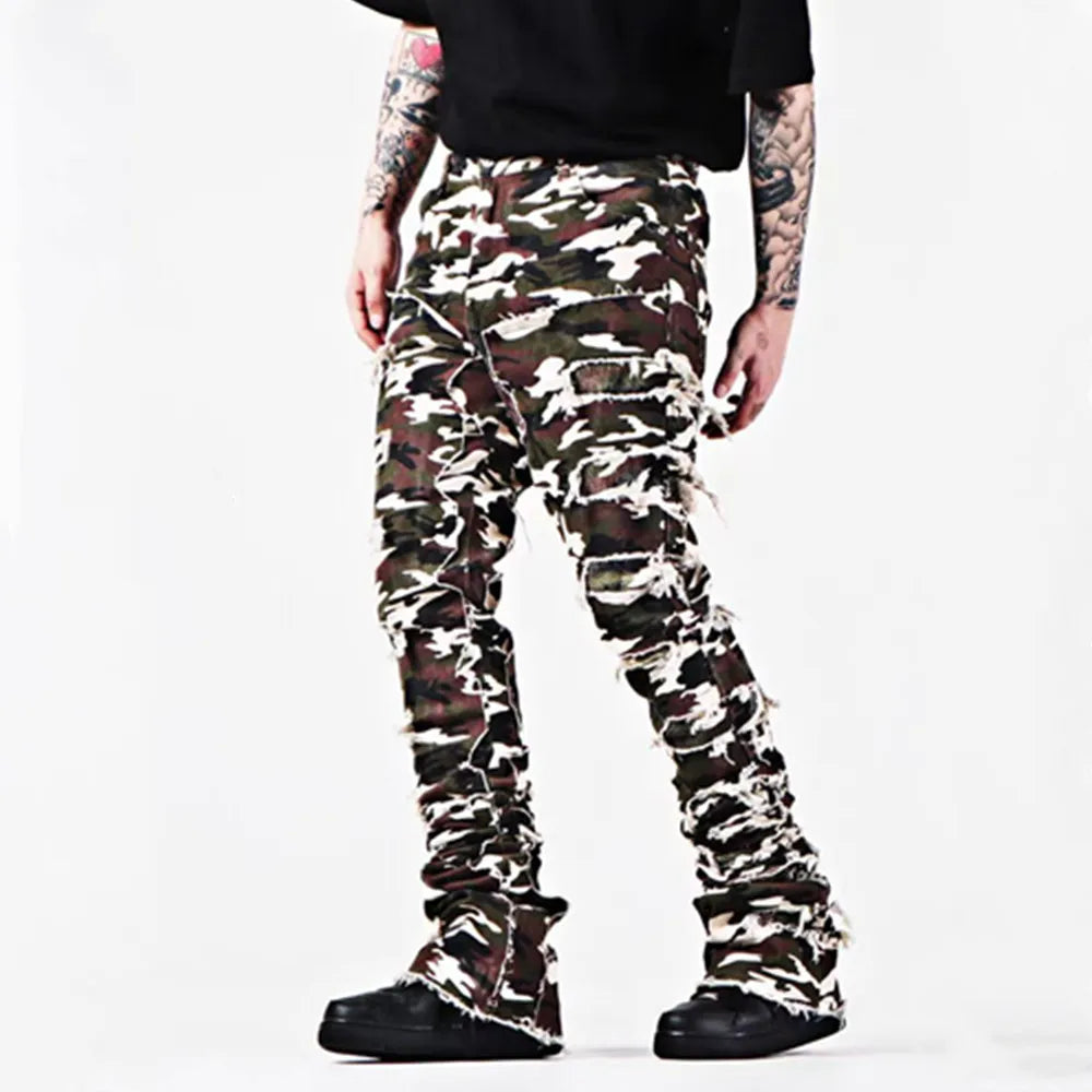 Kakan - New European and American Heavyweight Streetwise Stretch Patch Jeans for Men, High Street Straight Fit Long Jeans16-3001
