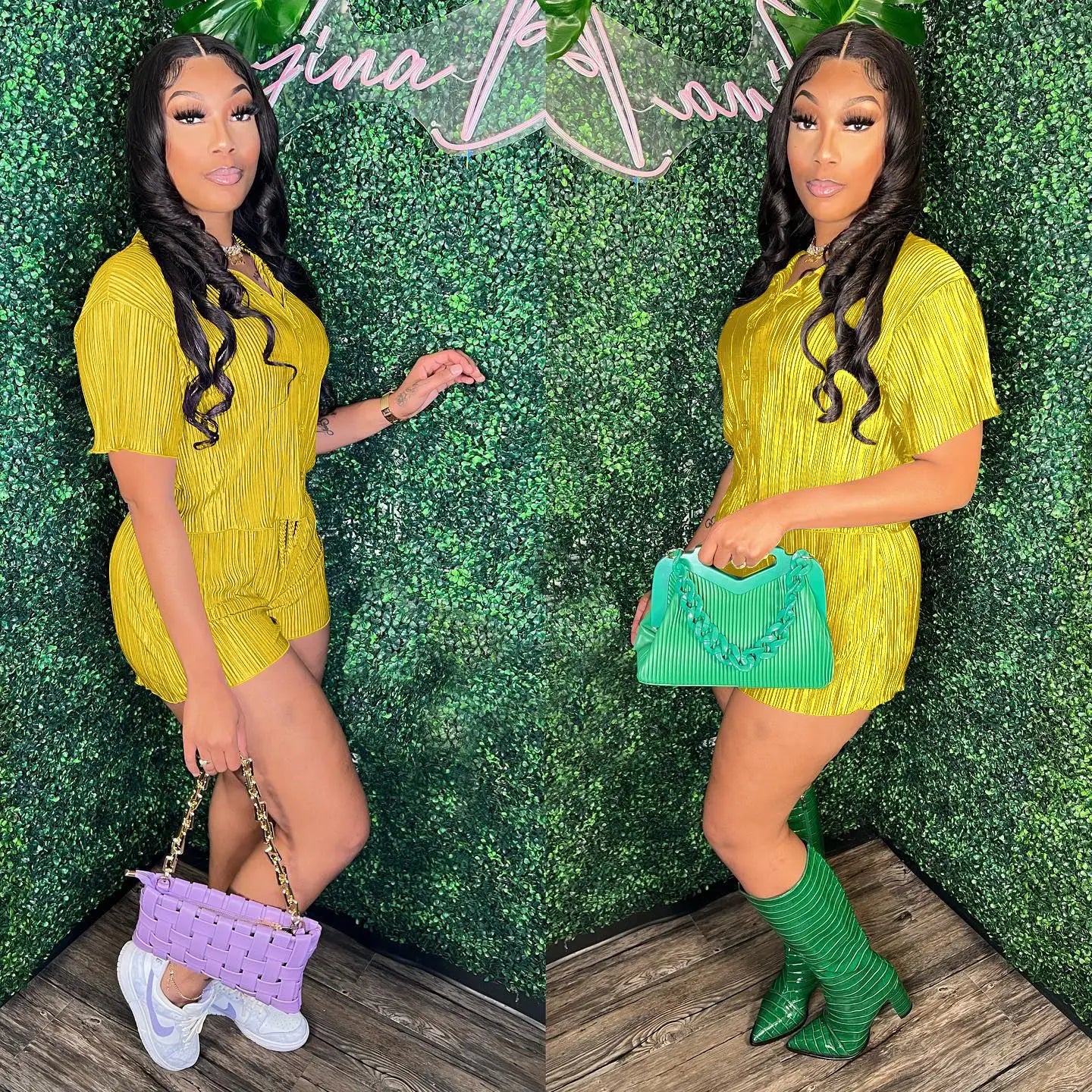 CM.YAYA Street Vintage Pleated Women's Set Short Sleeve Shirt Blouse and Shorts Suit 2023 INS Two 2 Piece Set Outfit Tracksuit