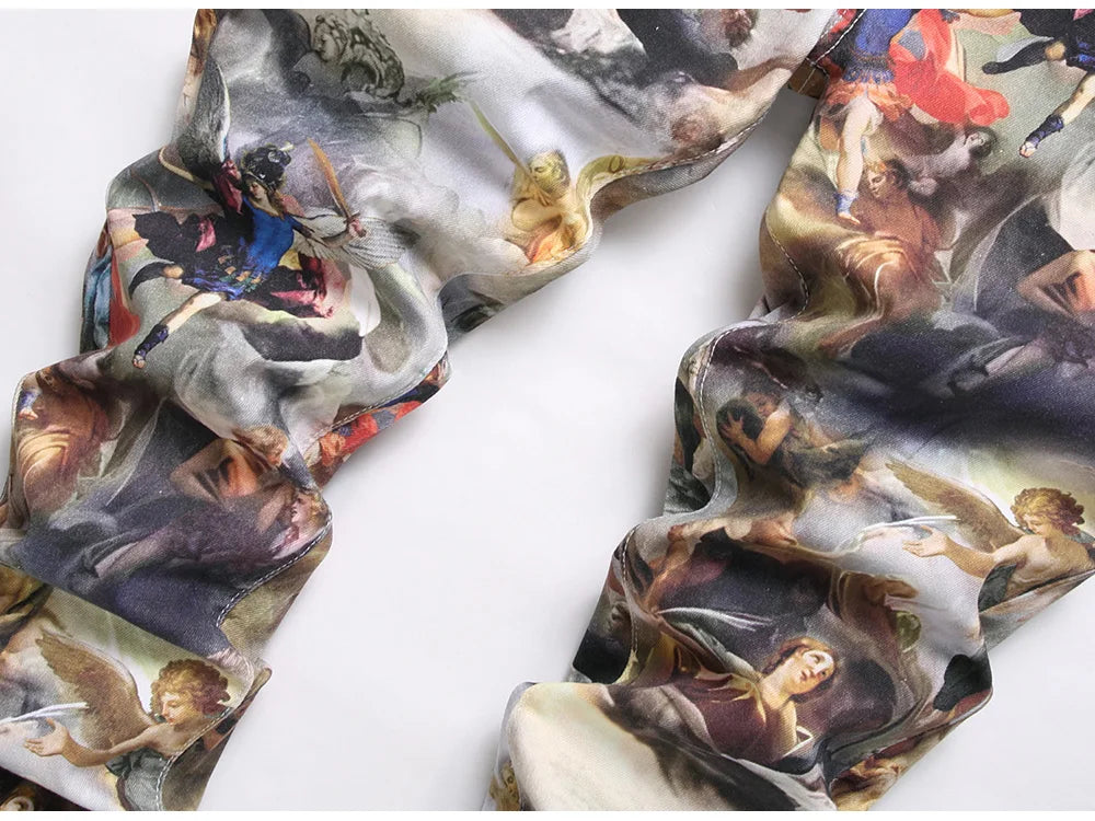 Men Classical Painting Print Jeans Fashion Angel Immortal Stretch Pants Slim Tapered Denim Trousers
