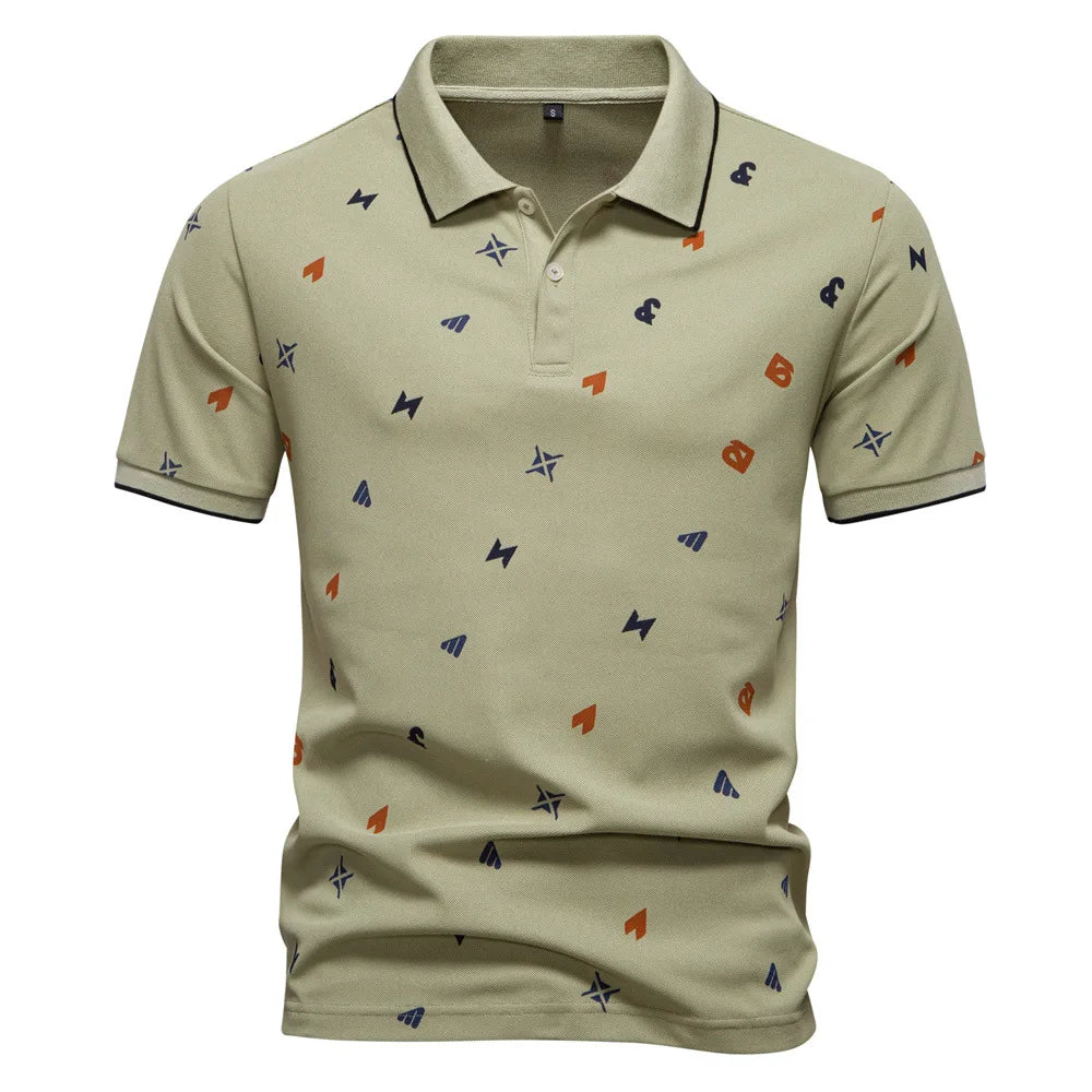 Summer New Men's POLO Shirt Letter Full Body Print Lapel Short-sleeved Polo Shirt Men's